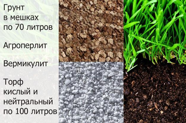 Грунт в мешках, агроперлит, вермикулит, торф.